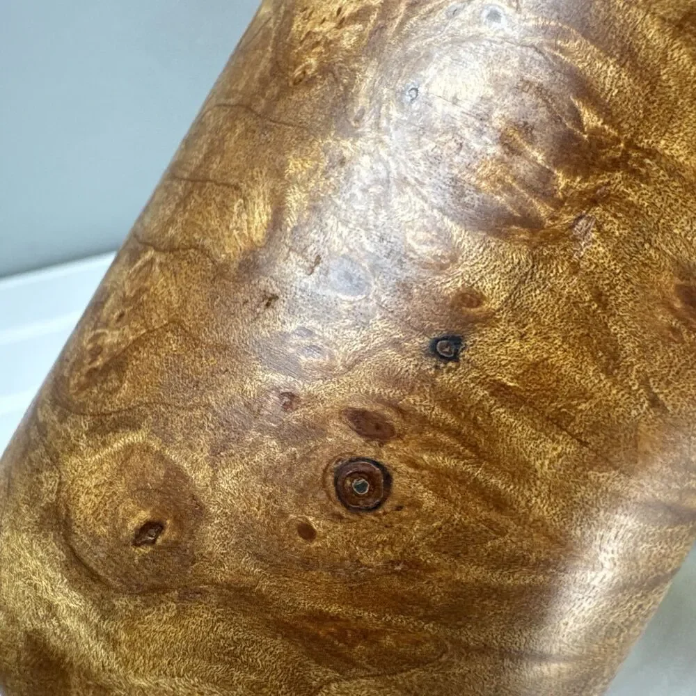 Vintage Hand Turned Maple Wood Weed Pot Bud Vase 10.25” Figured Burl Signed GRF